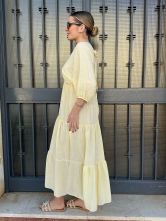 Vestido Midi Amarillo con Manga Abullonada