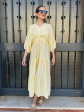 Vestido Midi Amarillo con Manga Abullonada