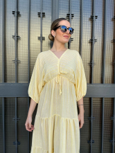 Vestido Midi Amarillo con Manga Abullonada