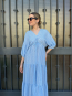 vestido Midi celeste con Manga Abullonada