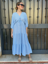 vestido Midi celeste con Manga Abullonada