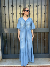 Vestido Largo Denim con Fruncido