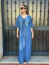 Vestido Largo Denim con Fruncido