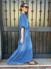 Vestido Largo Denim con Fruncido