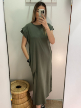 Vestido Largo Verde Kaki con Bolsillos