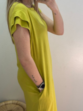 Vestido Largo Verde Lima con Bolsillos