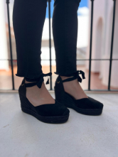 Alpargatas Cuña Negras con Lazos al Tobillo