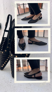 Mule Negras con Aberturas y Tachuelas Doradas