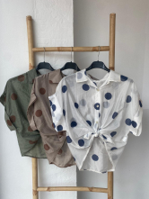 Camisa Fluida Manga Corta Estampado Lunares y Nudo