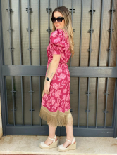 Vestido midi Estampado con Flecos Laterales