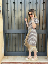 Vestido midi Estampado con Flecos Laterales