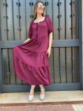 Vestido Largo Granate con Volantes