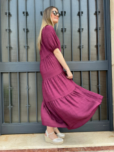 Vestido Largo Granate con Volantes