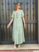 Vestido Largo Verde con Volantes