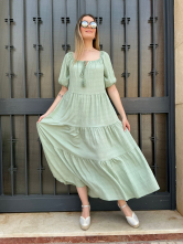Vestido Largo Verde con Volantes