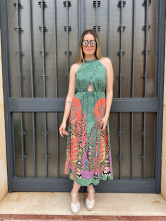 Vestido Midi Estampado Tropical con escote Halter