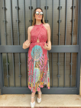 Vestido Midi Estampado Tropical con escote Halter