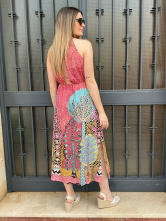 Vestido Midi Estampado Tropical con escote Halter