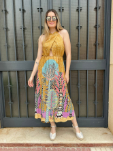 Vestido Midi Estampado Tropical con escote Halter