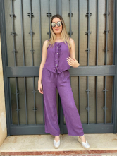 Conjunto Lino Morado: Blusa con Volantes + Pantalón Fluido