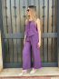 Conjunto Lino Morado: Blusa con Volantes + Pantalón Fluido