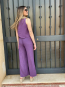 Conjunto Lino Morado: Blusa con Volantes + Pantalón Fluido