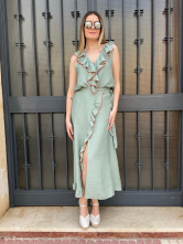 Conjunto Top Volantes y falda Midi Cruzada verde salvia