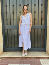 Conjunto Top Volantes y falda Midi Cruzada Blanco