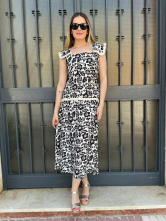 Vestido midi negro con Estampado Floral