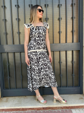 Vestido midi negro con Estampado Floral