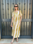 Vestido Largo con Estampado a Rayas en Tonos Mostaza y crudo