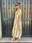 Vestido Largo con Estampado a Rayas en Tonos Mostaza y crudo