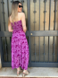 Vestido Largo Palabra de Honor Fucsia con Estampado de Hojas