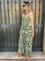 Mono Palazzo Cuello Alto con Estampado Etnico en Verde y Naranja