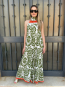Mono Palazzo Cuello Alto con Estampado Etnico en Verde y Naranja