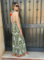 Mono Palazzo Cuello Alto con Estampado Etnico en Verde y Naranja