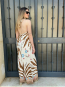 Mono Palazzo Cuello Alto con Estampado Floral en Beige y Marron