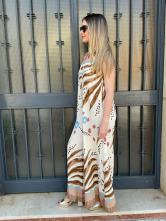 Mono Palazzo Cuello Alto con Estampado Floral en Beige y Marron