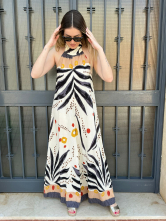 Mono Palazzo Cuello Alto con Estampado Floral en Beige y Marron