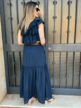 Conjunto boho Marino de Dos Piezas: Top con Volantes y Falda Larga