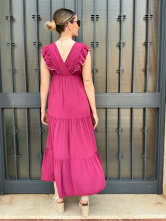 Vestido Largo Granate con Volantes