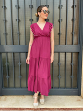 Vestido Largo Granate con Volantes
