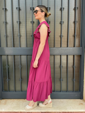 Vestido Largo Granate con Volantes