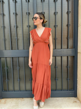 Vestido Largo Teja con Volantes