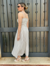 Vestido Largo de Tirantes a Rayas beige