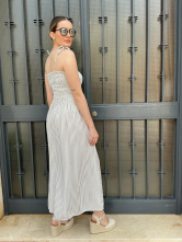 Vestido Largo de Tirantes a Rayas beige