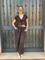 Conjunto de Verano en Lino Marron con Detalles de Encaje