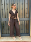 Conjunto de Verano en Lino Marron con Detalles de Encaje