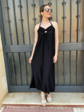 Vestido Halter con Detalle de Madera