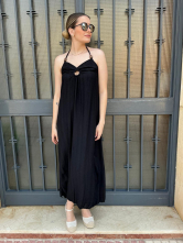 Vestido Halter con Detalle de Madera